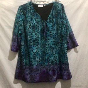 Avenue Green, Blue, Purple Variegated  Boho Shirt Size 26/28
